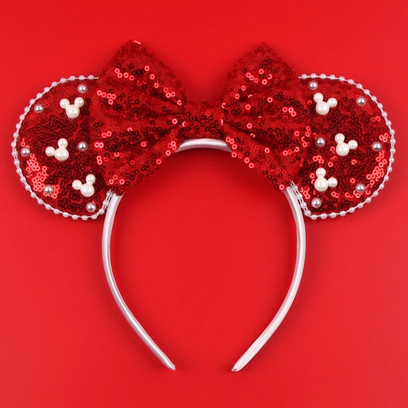 Girls Velvet Mouse Ear Hairband with Big Bow & Sequins - Kids Hair Accessories