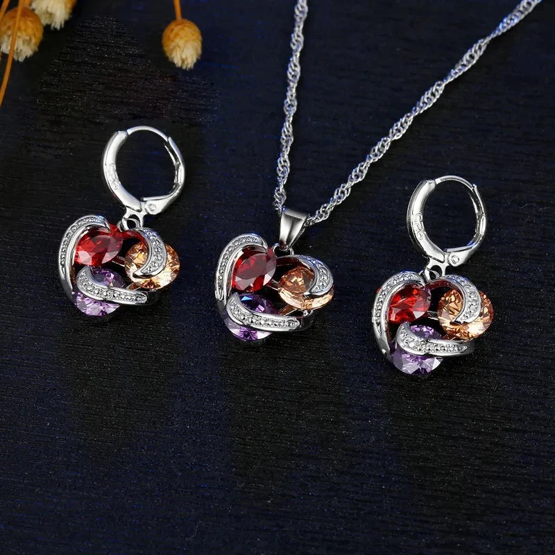 Sterling Silver Jewelry Set for Women Girls Necklace Earrings CZ Zircon Gift