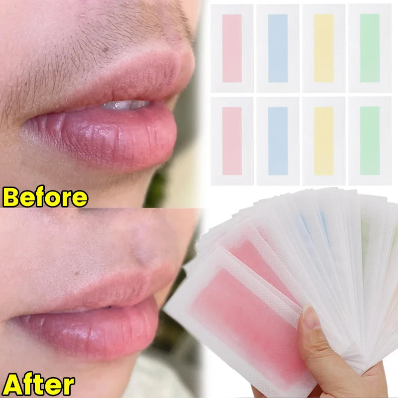 Facial Hair Removal Wax Strips - Painless Depilatory Sheets for Face & Body