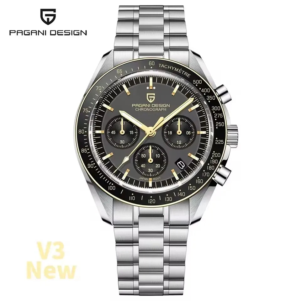 Luxury Quartz Moon Watch for Men with Luminous Dial Waterproof 100m