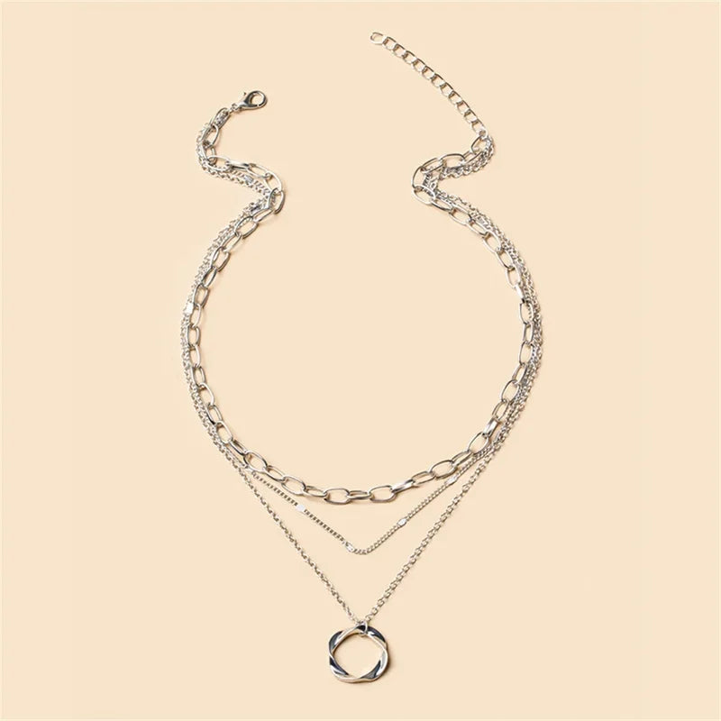 Gold & Silver Multi-Layered Pendant Necklace for Women and Girls – Fashion Jewelry Gift