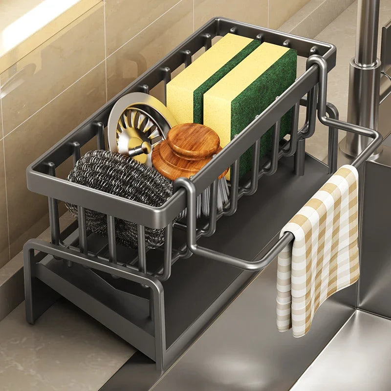 Kitchen Sink Drain Rack Organizer ABS Plastic Self-Draining Dish Sponge Holder