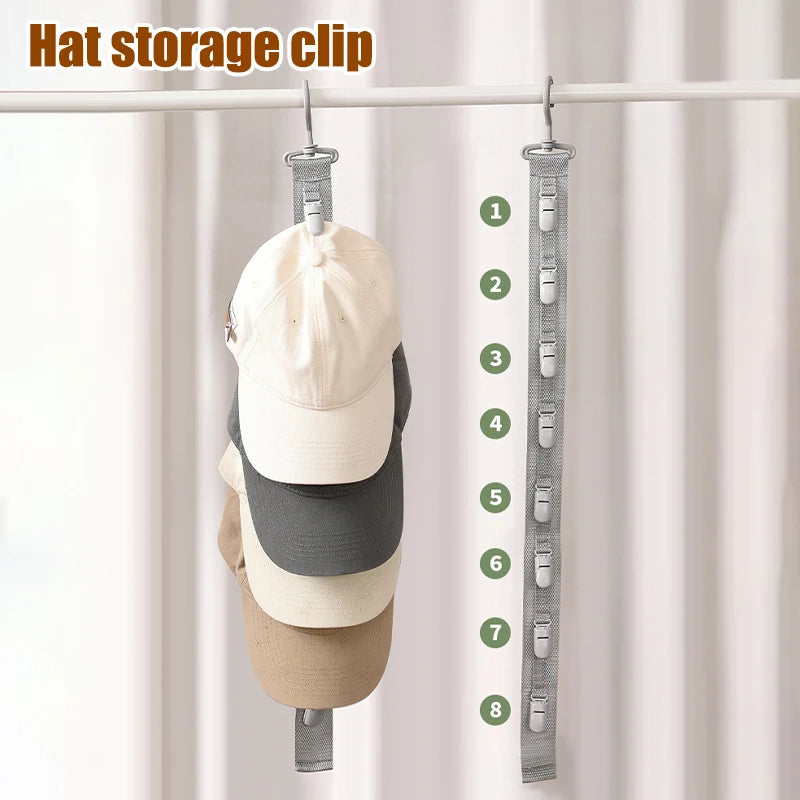 Vertical Hat Storage Clip Rack with 4 or 8 Clips - Space-Saving Wardrobe Organizer