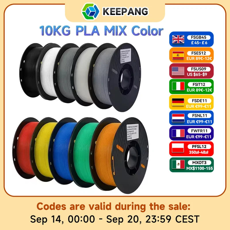 10KG 3D Printer Filament Set - PLA & PETG for FDM Printing, 1KG Rolls