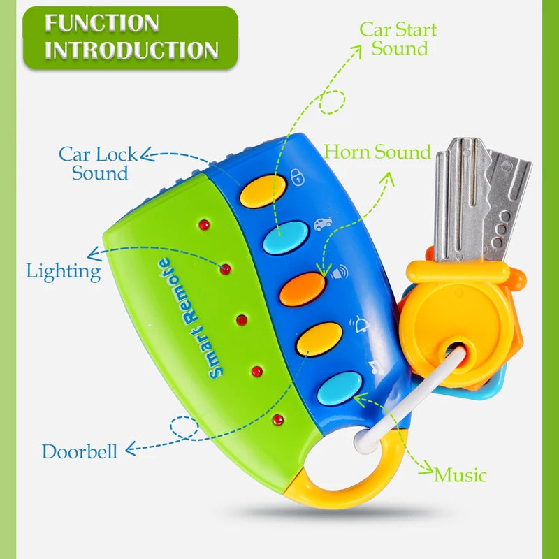 Music Cartoon Car Key Toys for Kids Pretend Play Educational Toy Gift for Boys and Girls