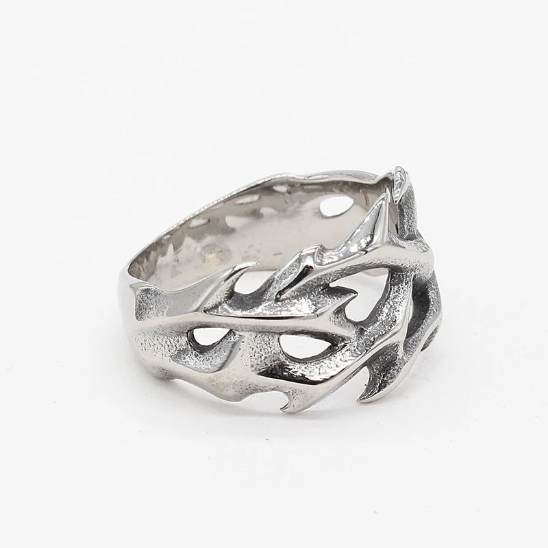 Vintage Punk Stainless Steel Crown of Thorns Ring for Men Women Hollow Out Design Jewelry