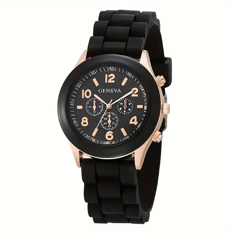 Unisex Round Pointer Quartz Watch with Silicone Strap - Sports Wristwatch for Women and Men