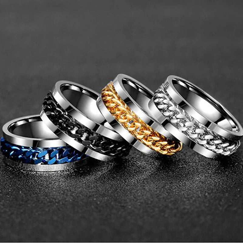 Stainless Steel Rotatable Chain Men & Women Ring with Roman Numerals - High-Quality Punk Jewelry
