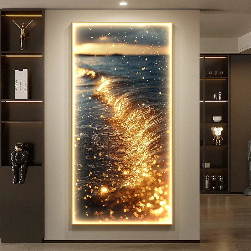 Modern LED Wall Lamp for Living Room & Entrance Decor - Gold Sea Wave Abstract Design