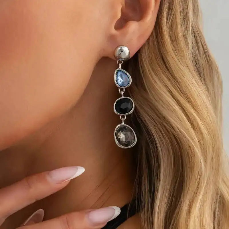 Vintage Silver Geometric Drop Earrings for Women – Trendy Dangle Statement Jewelry