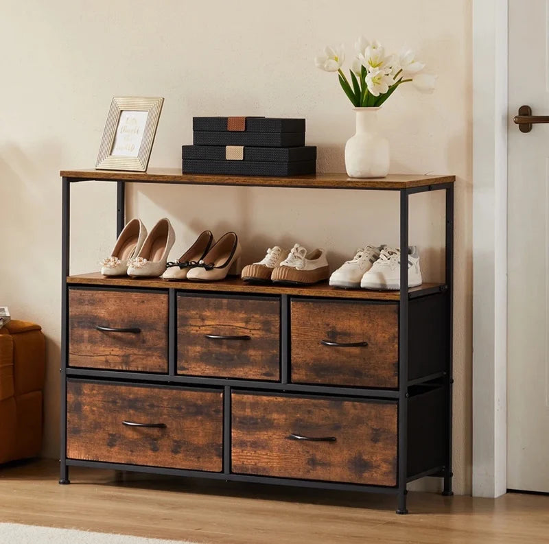 Multifunctional Shoe Cabinet with 5 Fabric Drawers and Space-Saving Design