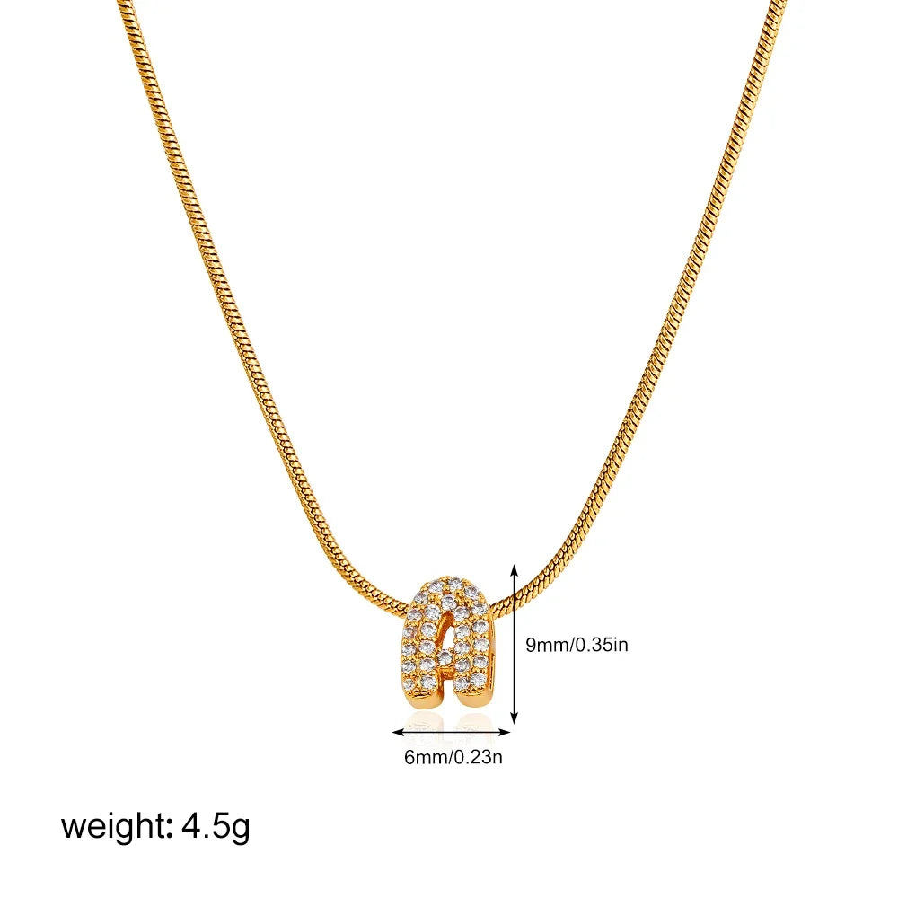 Letter Necklace Stainless Steel CZ Zircon Initial Pendant Jewelry for Women