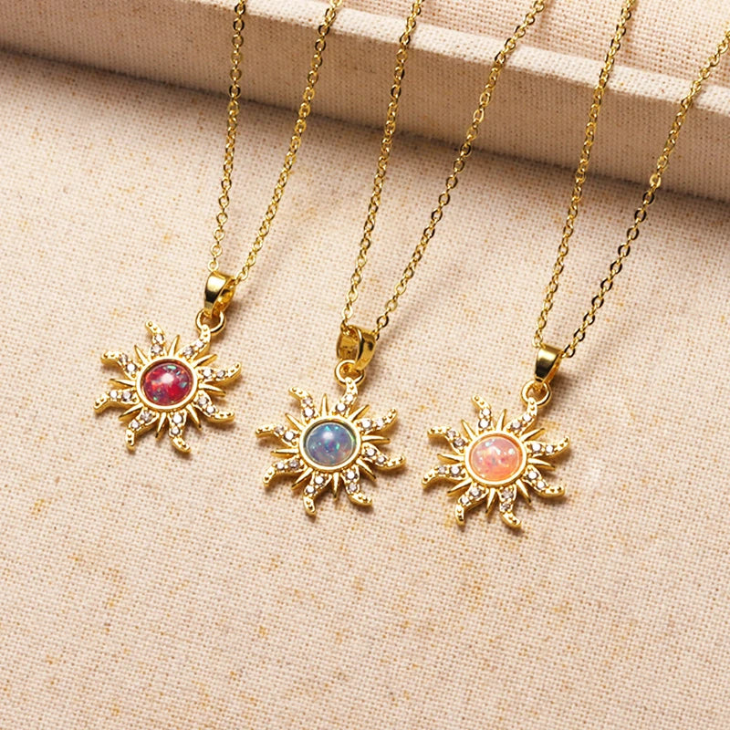 Sun Necklace for Women Gold Plated Opal Sun Pendant Choker Jewelry Gift