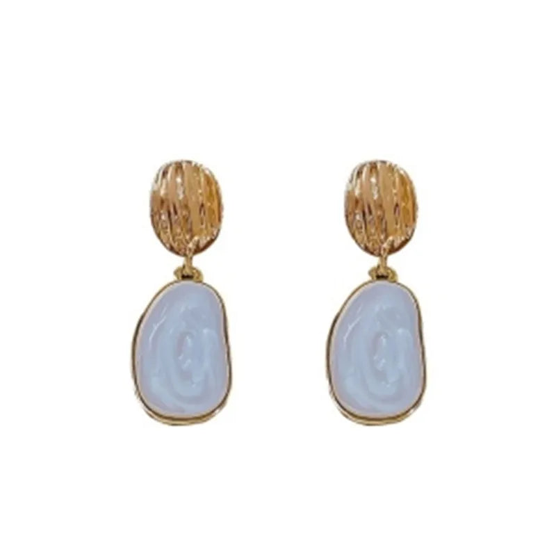 White Irregular Waterdrop Pendant Earrings for Women - Korean Fashion Jewelry