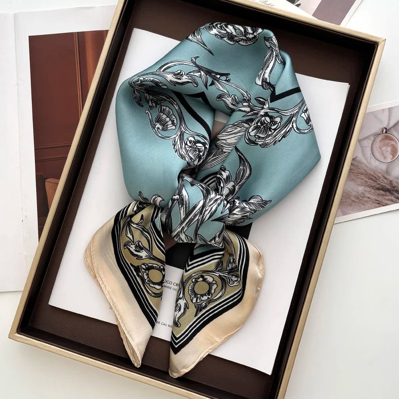 Luxury Satin Square Scarf for Women - Korean Fashion Rose Print Wraps & Bandannas, 70x70cm