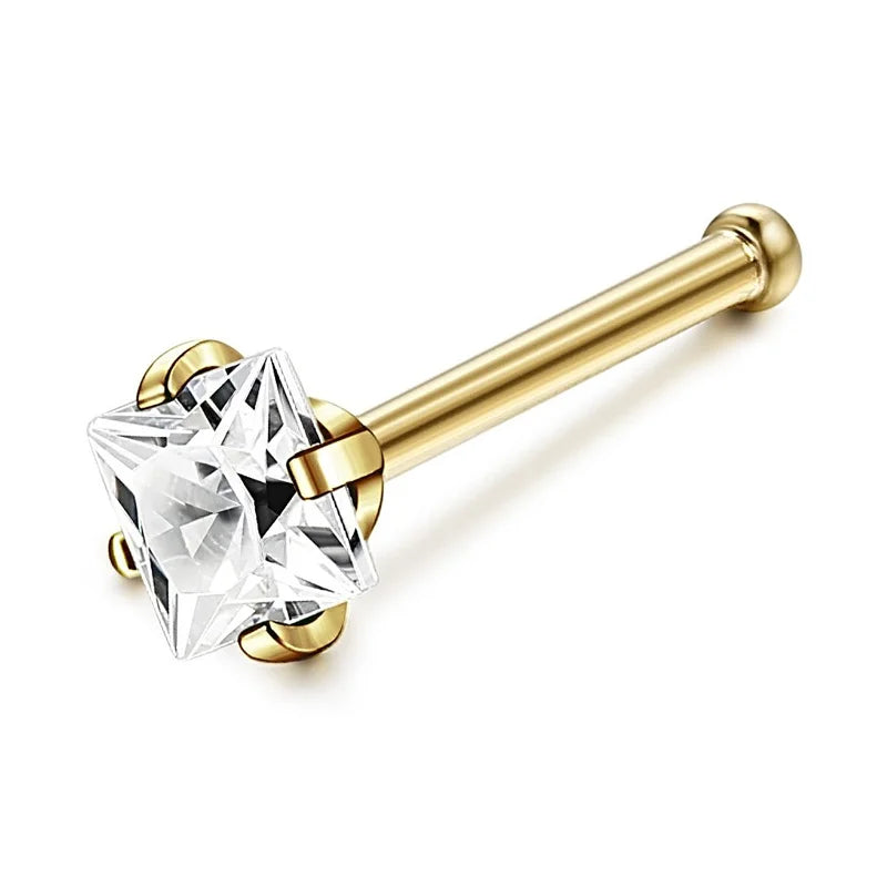Hypoallergenic Nose Piercing Jewelry Studs for Women Men - Surgical Steel Cubic Zirconia