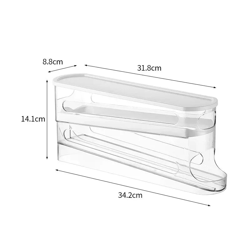 Double Layer Egg Storage Box with Automatic Rolling Dispenser Refrigerator Egg Organizer
