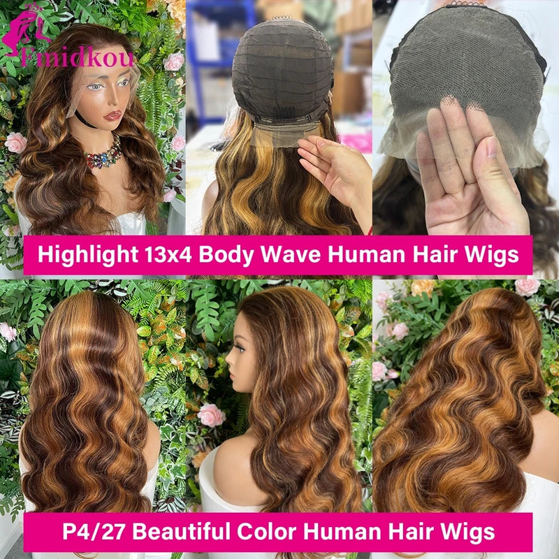 HD Lace Frontal Human Hair Wigs for Women - 4x13 Inches Body Wave, Glueless, Multiple Lengths & Colors