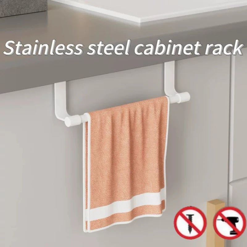No Drill Over Cabinet Towel Rack - Kitchen Door Dishcloth & Sponge Holder