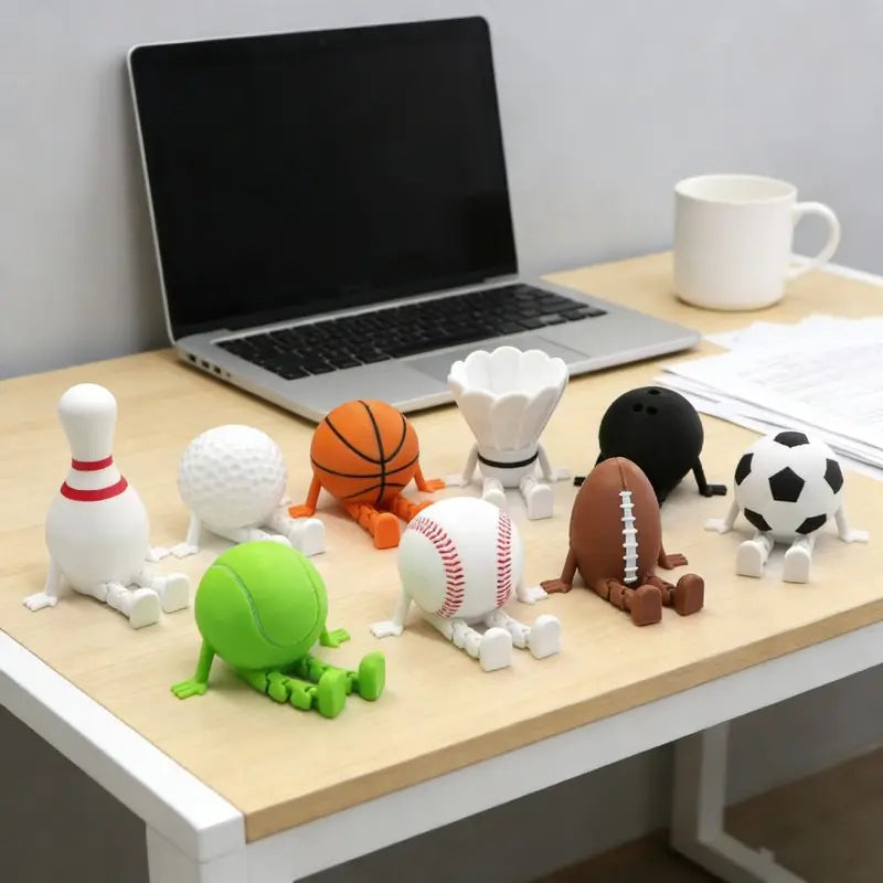 Sports Ball Figurine Collection Desktop Ornament - Soccer, Baseball, Basketball, Rugby, Bowling