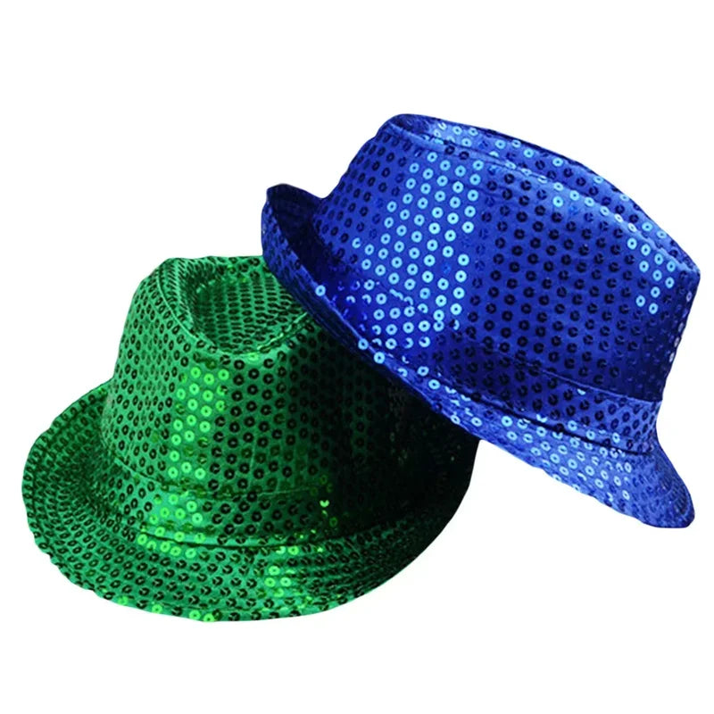 Unisex Glitter Sequin Jazz Hat for Stage Dance Performance Costume