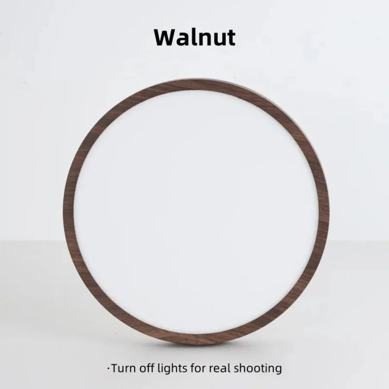 Ultrathin Circular LED Ceiling Light with Wood Grain Finish - Modern Bedroom Living Room Fixture