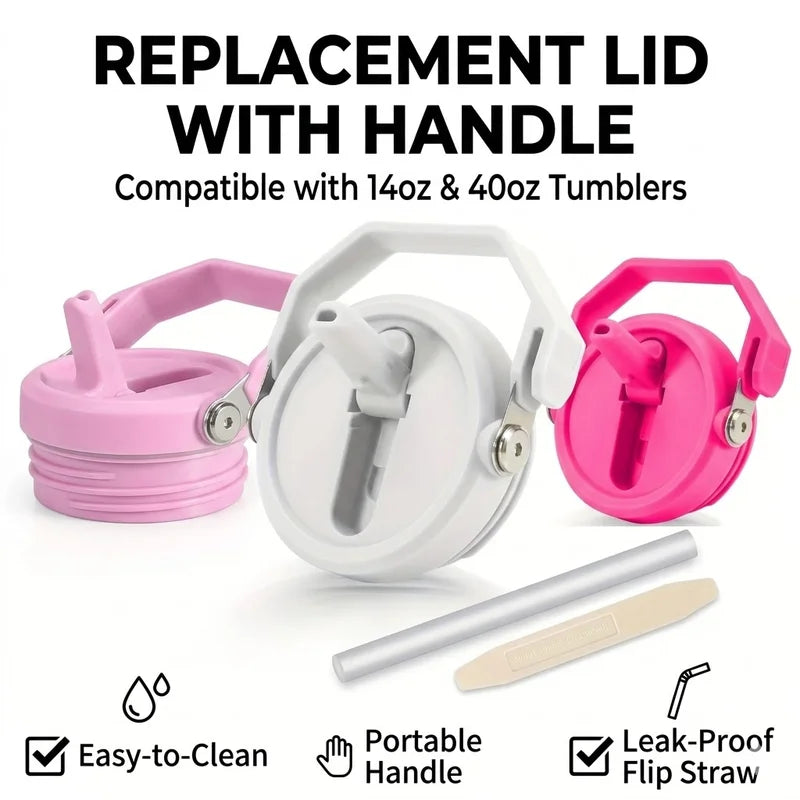 Leak-Proof 14oz & 40oz Tumbler Replacement Lid with Handle & Flip Straw