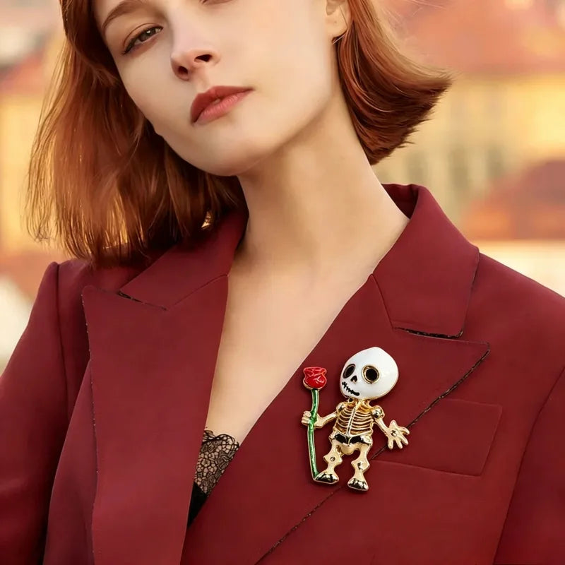Halloween Sugar Skull Enamel Brooch Gothic Pumpkin Skeleton Cat Lapel Pin Jewelry Gift