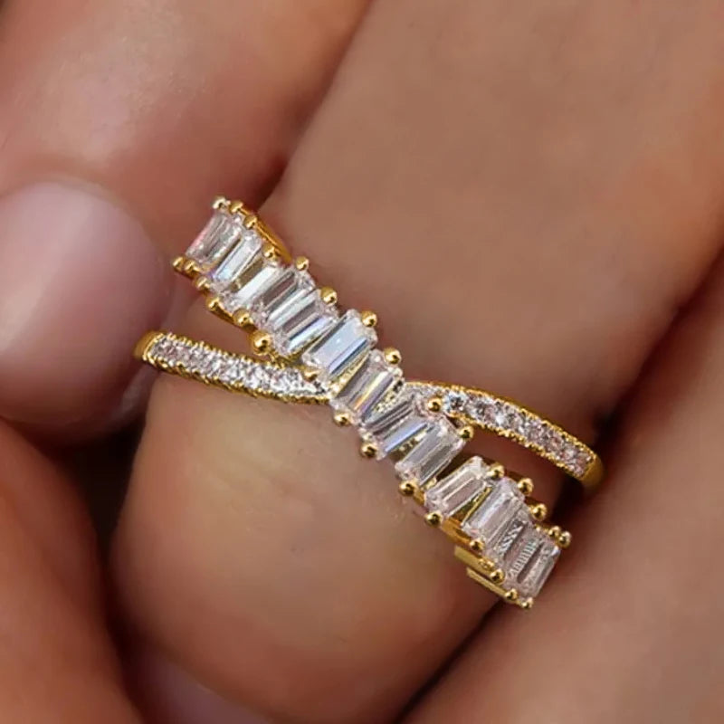 Women Wedding Ring Cross Shape CZ Stone Paved Fashion Jewelry Set