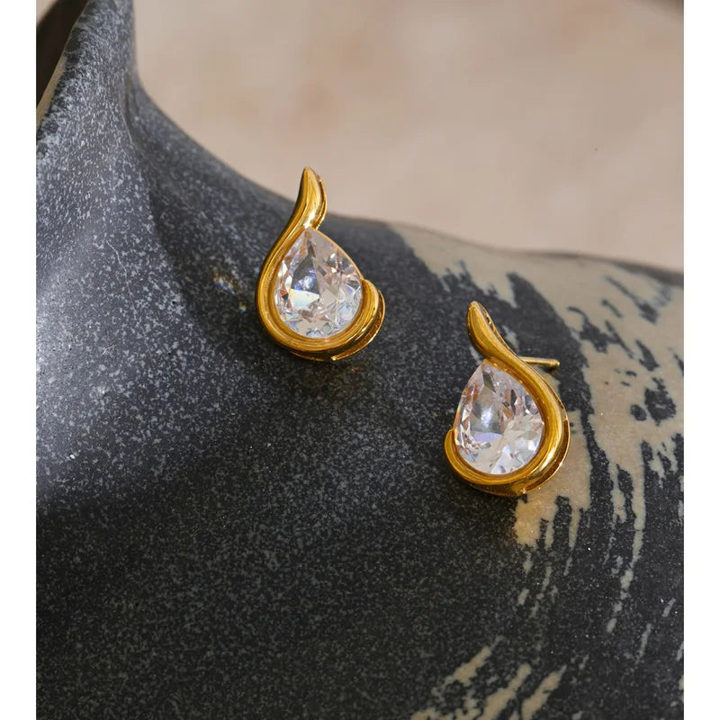 Stainless Steel Cubic Zirconia Drop Earrings - Trendy Party Jewelry Set