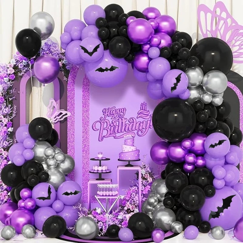 Halloween & Party Balloon Kit - 116 Pieces Black Purple Silver Latex Balloons