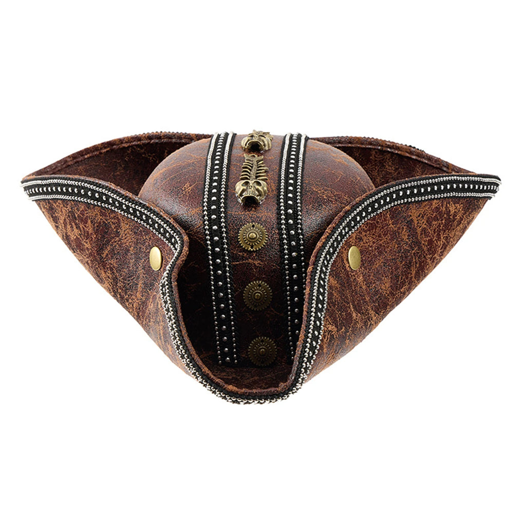 Pirate Hat for Men Women Cosplay Costume Accessory - Tricorn Leather Hat