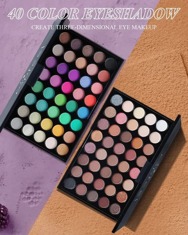 Waterproof Glitter Eyeshadow Palette - Matte, Pearlescent & Shine Nude Colors for Professional Eye Makeup