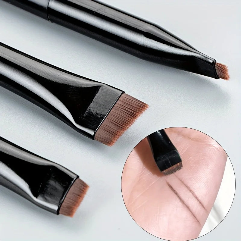 3-Piece Makeup Brush Set with Eyeliner, Eyebrow & Eye Shadow Brushes - Fine, Oblique & Ultra-Thin Tips