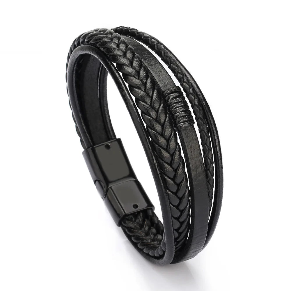 Men's Genuine Leather Multilayer Braided Rope Bracelet - Stylish Jewelry for Men