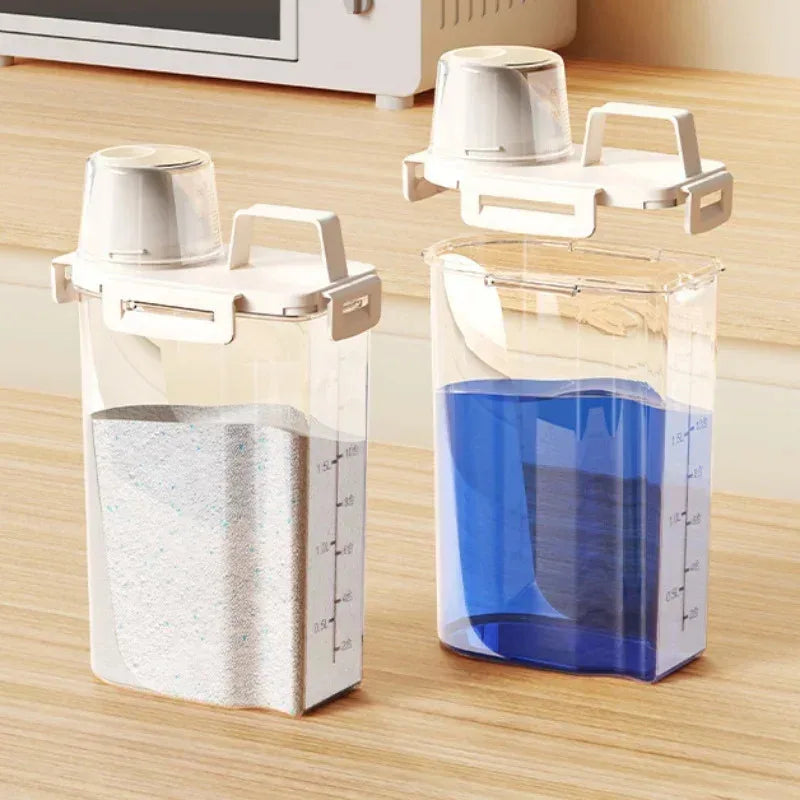 Airtight Laundry Powder Dispenser with Measuring Cup - Portable Storage Jar