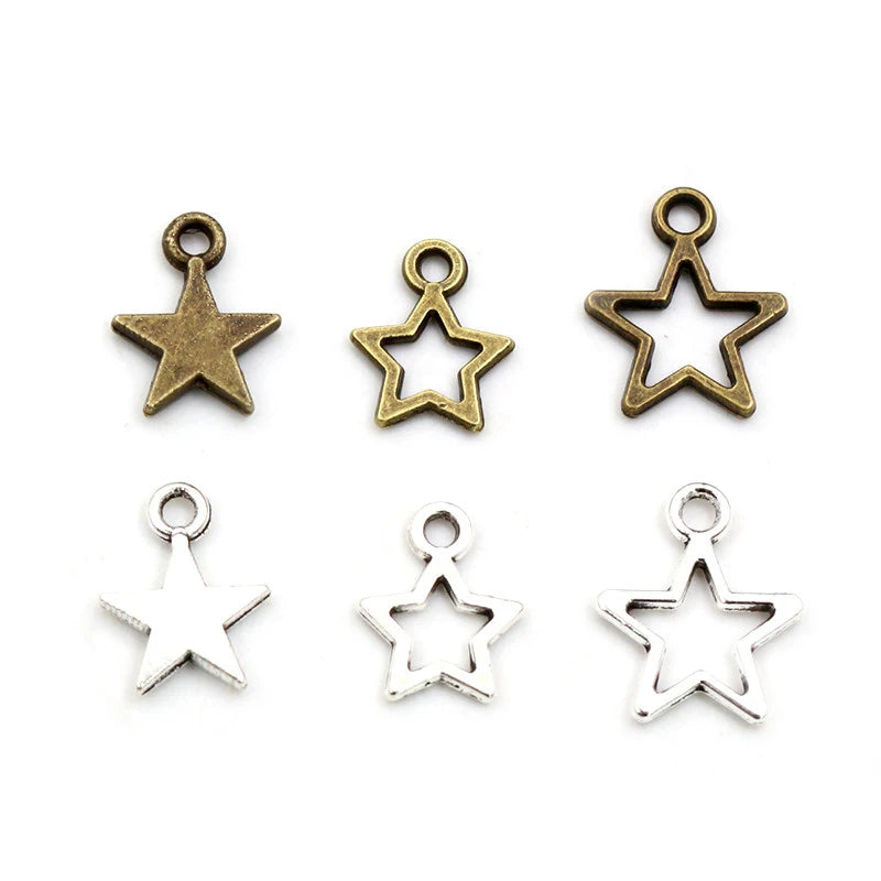 100pcs Small Star Charms Pendant for Jewelry Making - Bronze Silver Color