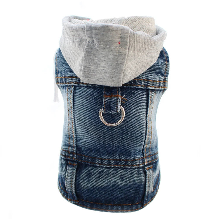 Dog Jean Jacket Vest with D-Ring Hoodies for Small Medium Dogs Spring Dog Clothes Puppy Denim Harness Coat