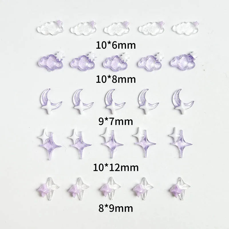 50PCS Transparent Resin Moon Cloud Nail Charms with Sparkling Star for DIY Nail Art