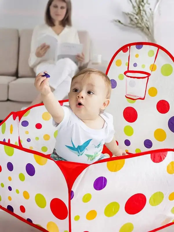 Children's Ocean Ball Pool with Basketball Hoop Play Tent for Kids - Multicolor, Red