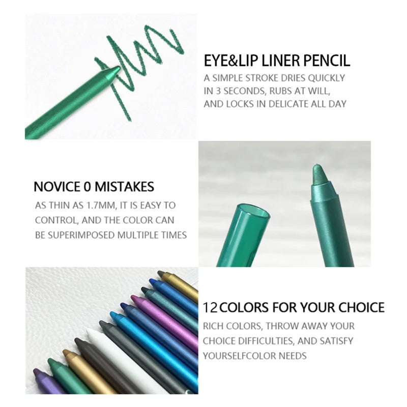 Waterproof Eyeliner Pen Set with Shimmering Effects - 12 Colors, Long-Lasting & Easy to Apply