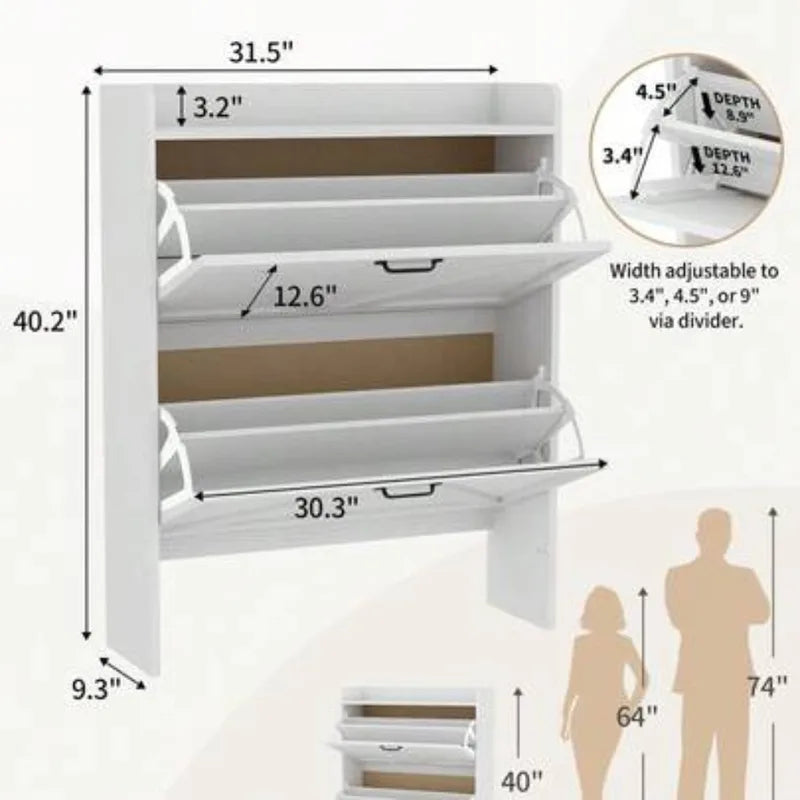 Slim 2-Tier Shoe Cabinet Organizer with Flip Drawers for Entryway and Closet