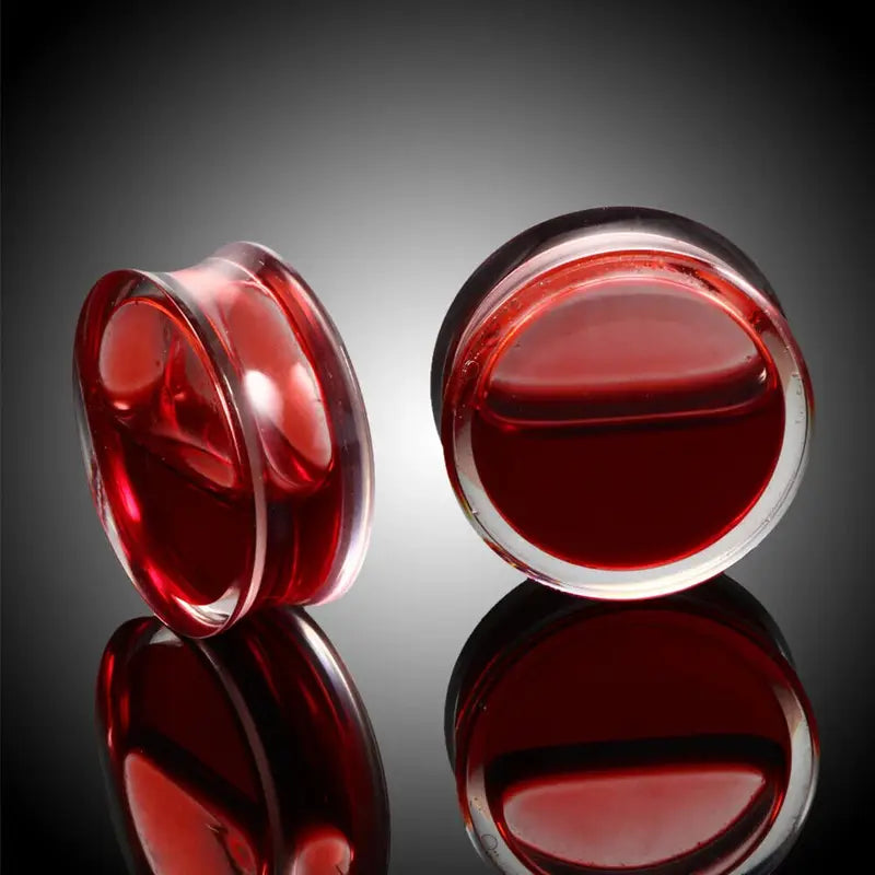 Halloween Blood Red Liquid Filled Double Saddle Ear Plugs Gauges Jewelry Set