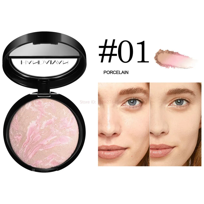 Oil-Control Luminous Setting Powder with Marble Baked Finish - Brightening Face Powder Compact Foundation Makeup