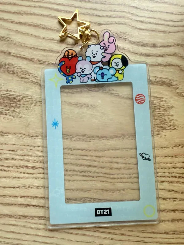 Kawaii BT21 Card Holder Keychain with Card Storage Pendant ID Badge Case