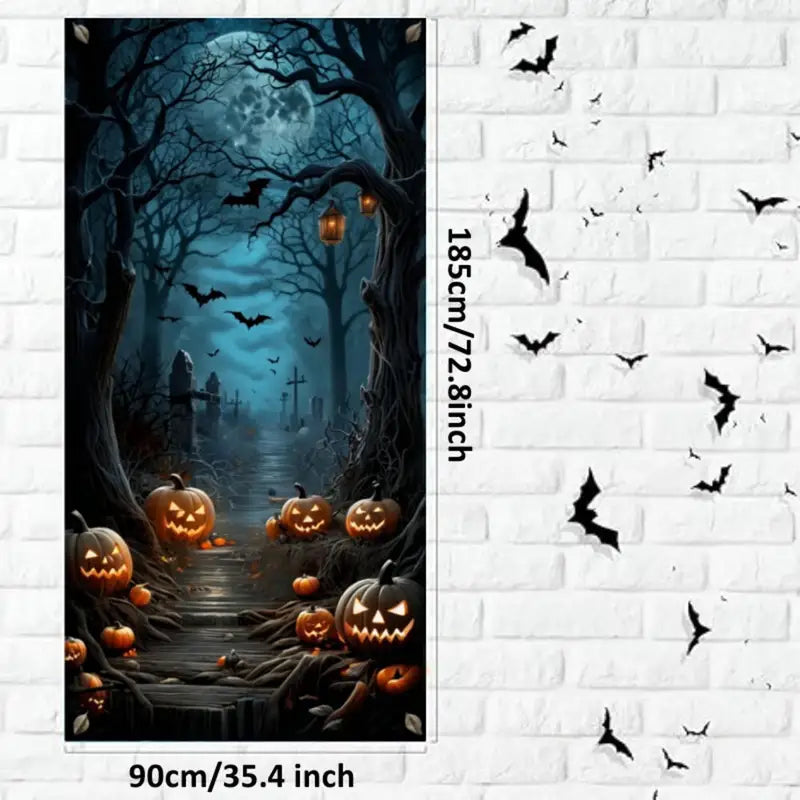 Halloween Door Banner Decorations Horror Night Cemetery Pumpkin Scene