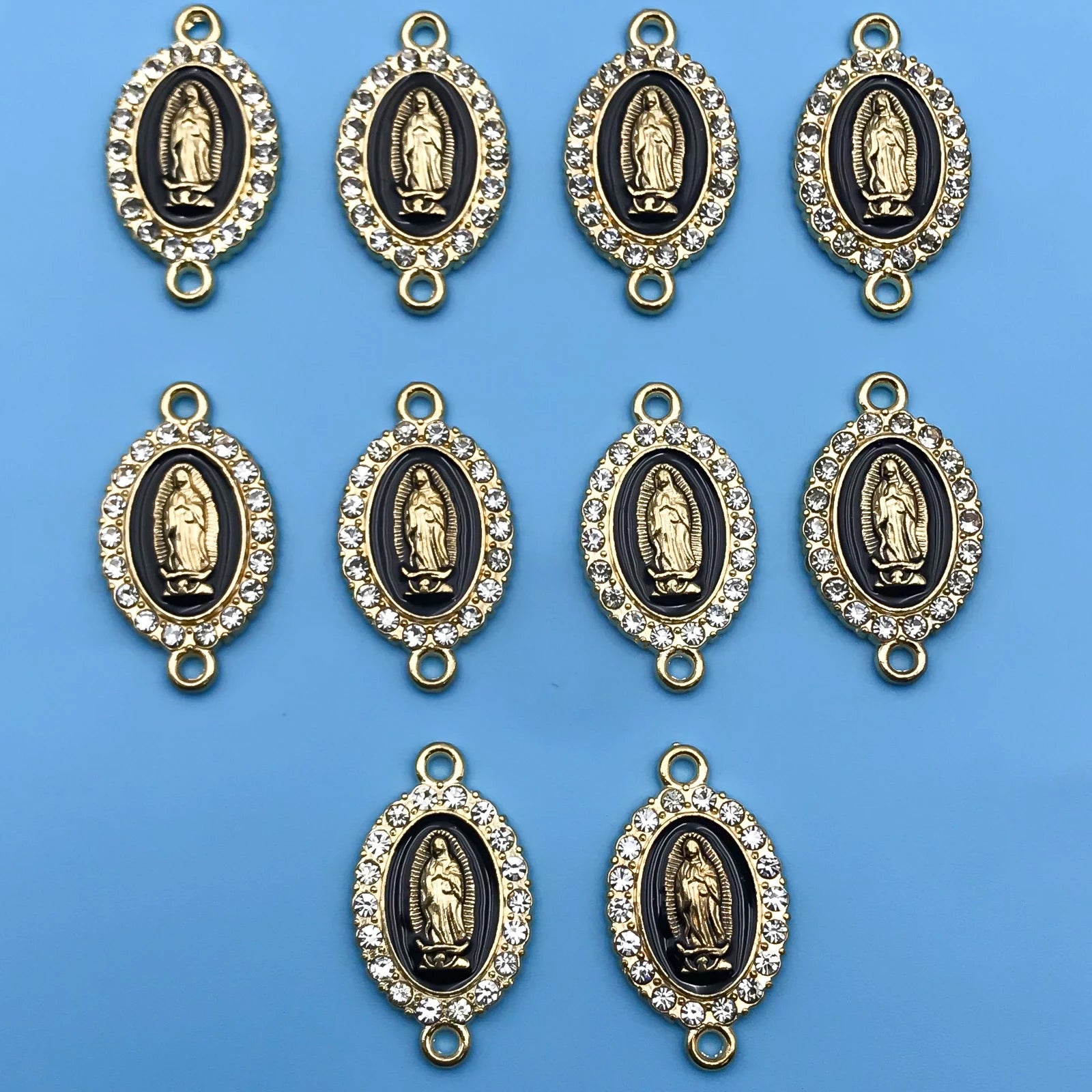 10/12Pcs Rhinestones Enamel Virgin Mary Charms for Jewelry Making Findings & Crafting