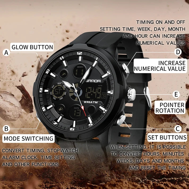 Men's Military Digital Sports Watch 50m Waterproof Quartz LED Wristwatch