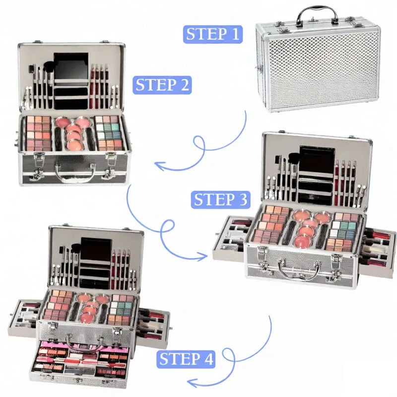 All-In-One Makeup Gift Set with Mirror, Lipstick, Eyeshadow, Blush & Tools - Perfect for Beginners & Teenagers