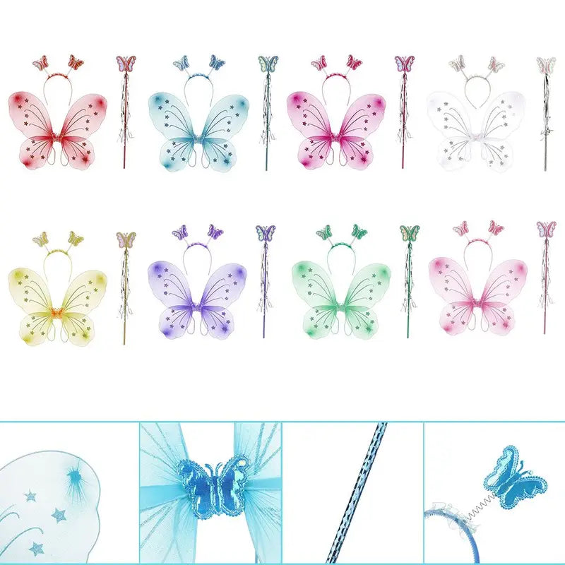Kids Fairy Wings and Wand Dress-Up Set with Hair Hoop - Princess Costume Accessories